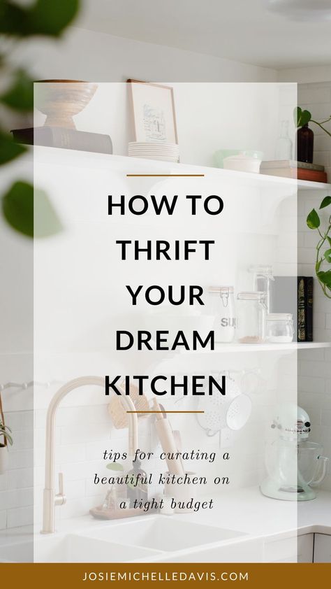 how to thrift your dream kitchen Thrifted Kitchenware, Thrifted Kitchen Decor, Thrift Kitchen, Thrifted Kitchen, Thrifting Home, Own Apartment, Vintage Kitchen Accessories, Kitchen Staples, Thrifted Home