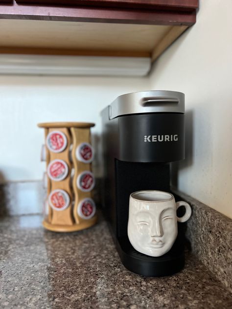 Coffee station, coffee bar, keurig coffee Black Keurig Coffee Station, Keurig Aesthetic, Keurig Coffee Station, Keurig Pods, K Cup Coffee Maker, Hot Chocolate Maker, Keurig Mini, Single Serve Coffee Maker, Coffee Aesthetics