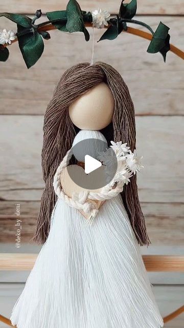 . . Macramé art . . on Instagram: "🌸 New..New..New 🌸  ♡ I feel spring all around these days 🌱 it inspired me to create something fresh and new. Here is the first one of my creations. I hope you will like this lovely macrame doll.  ♡ It's available 💌  #macramedecor #spring #fresh #new #reelsinstagram #dollmaker #macramedoll #creative #craftmom #roominspiration #kidsroomdecor #giftideas #birthdaygirl #geschenkideen #makrameedeko #wienhandmade #handmadegifts #handgemachtmitliebe #geburtsgeschenk" Macrame Angel Ornament Tutorial, Macrame Dolls Tutorials, Macrame Dolls How To Make, Angel Ornaments Diy, Macrame Dolls, Macrame Doll, Diy Angels, Christmas Angel Ornaments, Ornament Tutorial