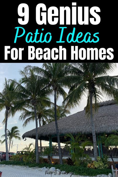 coastal patio ideas Beach House Patio Coastal, Lanai Bar Ideas Florida, Beach Deck Ideas Outdoor, Beach Theme Living Room Coastal Style, Coastal Porch Decor, Coastal Patio Ideas, Beach Theme Backyard, Lanai Decorating, Beach House Patio