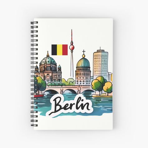 Get my art printed on awesome products. Support me at Redbubble #RBandME: https://www.redbubble.com/i/notebook/Berlin-Germany-by-WanderlustCoCo/162792870.WX3NH?asc=u Skyline Landscape, Journal Cute, Berlin Design, Student Birthdays, German Flag, Line Graphs, Simple Illustration, Journal Design, Journal Paper