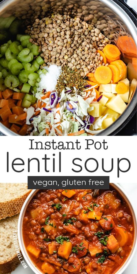 Vegan Vegetable Soup Instant Pot, Green Lentil Recipes Instant Pot, Lentil Soup No Tomatoes, Lentil Soup Instant Pot Recipes, Vegan Instant Pot Soup, Instapot Lentil Soup, Green Lentil Recipes Easy, Vegetable Soup Instant Pot, Lentil Soup Instant Pot