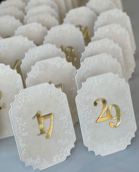 Deluxe embossed suede and gold acrylic table numbers are the epitome of sophistication and style, adding a touch of glamour to every table… | Instagram Gold Acrylic Table Numbers, Wedding Ballroom, Acrylic Table Numbers, Home Catering, Acrylic Table Number, Ceiling Installation, Ballroom Wedding, Acrylic Table, Table Number