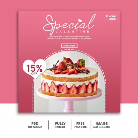 Cake food valentine banner social media ... | Premium Psd #Freepik #psd #banner #food #sale #abstract Cake Banner Design, Cake Social Media Design, Valentines Social Media, Cake Poster, Banner Design Layout, School Cake, Valentine Banner, Graphic Design Ideas, Cake Banner