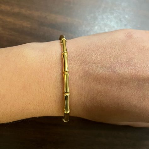 New Gold Plated Stainless Steel Bamboo Style Bangle Bracelet Opens On Side Diameter Approx. 2.25” Bamboo Bracelet, Chinese Gold, Gold Bangle, Gold Bangles, Bangle Bracelet, Bangle Bracelets, Gold Plate, Bamboo, Bangles