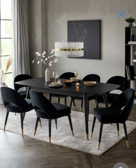 Black Dining Room Table, Contemporary Dining Room Design, Buffet Decor, Grey Dining Room, Table Farmhouse, Dinning Room Design, Dining Room Buffet, Black Dining Room, Dining Room Ideas