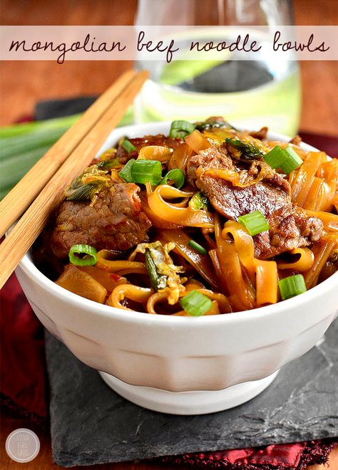 Gluten-Free Mongolian Beef Noodle Bowls taste just like the popular take out dish but swap rice for chewy rice noodles instead. Mangolian Beef, Beef Noodle Bowl, Gluten Free Chinese, Beef Bowls, Iowa Girl Eats, Mongolian Beef, Gluten Free Recipes For Dinner, Noodle Bowl, Gluten Free Dinner