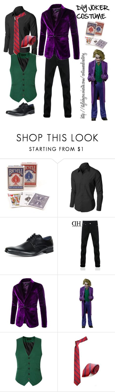 "DIY JOKER COSTUME FOR MEN" by crestienne ❤ liked on Polyvore featuring Marc, men's fashion, menswear, DIY, outfit, batman, men and joker Diy Joker Costume Male, Diy Cosplay Ideas, Diy Joker Costume, Joker Party, Batman And Robin Costumes, Inexpensive Halloween Costumes, Joker Outfit, Batman Halloween, Robin Costume