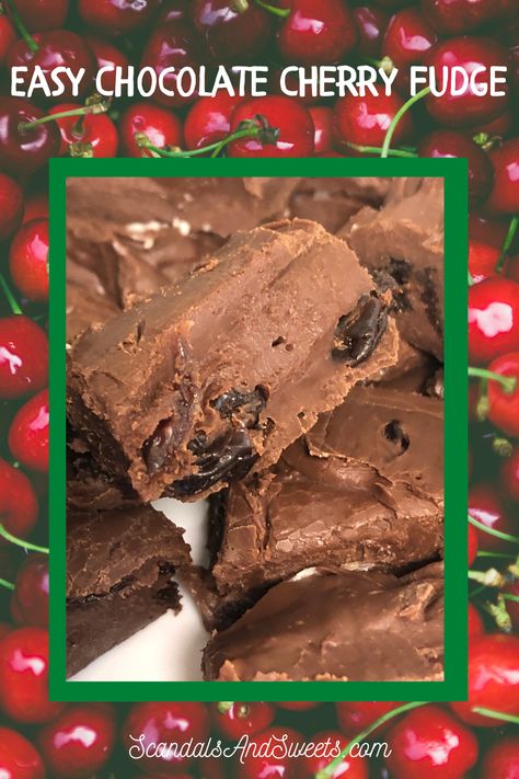 Easy Chocolate Cherry Fudge Cherry Fudge With Dark Chocolate, Chocolate Cherry Fudge Easy, Cherry Coke Fudge, Cherry Fudge Recipes, Best Easy Fudge Recipe, Lavender Treats, Chocolate Cherry Fudge, Cherry Fudge, Sweet Deserts