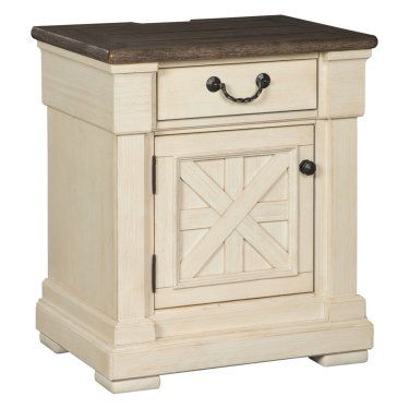 Signature Design by Ashley Bolanburg 2-Tone 1 Drawer Nightstand | Hayneedle Gameboy Pocket, Estilo Shabby Chic, Queen Panel Beds, Bedroom Panel, Ashley Furniture Homestore, Lattice Design, Weathered Oak, Wood Nightstand, White Paneling