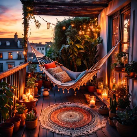 Cosy balcony ideas Hammock In Balcony, Balcony Hammock, Hammock Balcony, Cosy Balcony, Balcony Aesthetic, Beach Living, Future Goals, Chic Home Decor, Outdoor Living Areas