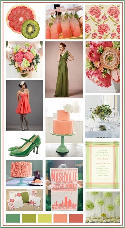 Coral And Green Wedding, Coral Wedding Themes, Coral Wedding Ideas, Olive Green Wedding, Pink And Green Wedding, Wedding Palettes, Olive Green Weddings, Coral And Green, Wedding Color Combos