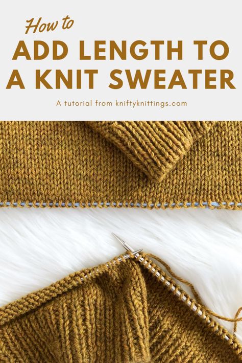 How to add length to a knit sweater - video tutorial from www.kniftyknittings.com #knittingtutorial #weekendersweater #knitting Knitting Hacks, Knitting Group, Towel Pattern, How To Start Knitting, Knit In The Round, Knitting For Beginners, Sweater Knitting Patterns, Knitting Techniques, Knitting Tutorial