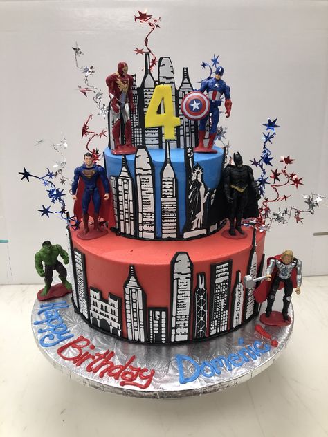 Superhero Cakes, Super Hero Cake, Hero Cake, Double Layer Cake, Avengers Theme, 2 Tier Cake, Avengers 2, Superhero Cake, Tiered Cake