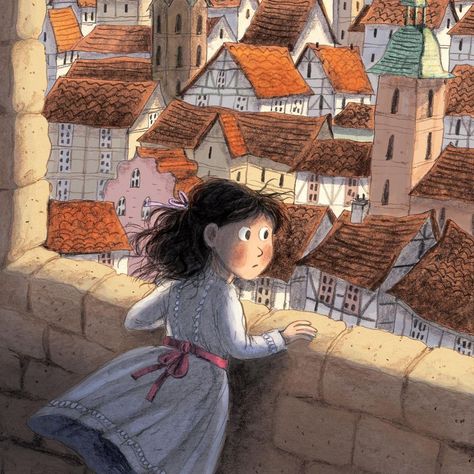 Briony May Smith on Instagram: “Heidi looking for the mountains at the top of the church tower. From “Heidi” published by @nosycrow and retold by Jeanne Willis! #nosycrow…” Briony May Smith, Illustration Art Kids, Christmas Scenery, Book Illustration Art, Fairytale Illustration, English Art, Cute Art Styles, Children's Book Illustration, At The Top