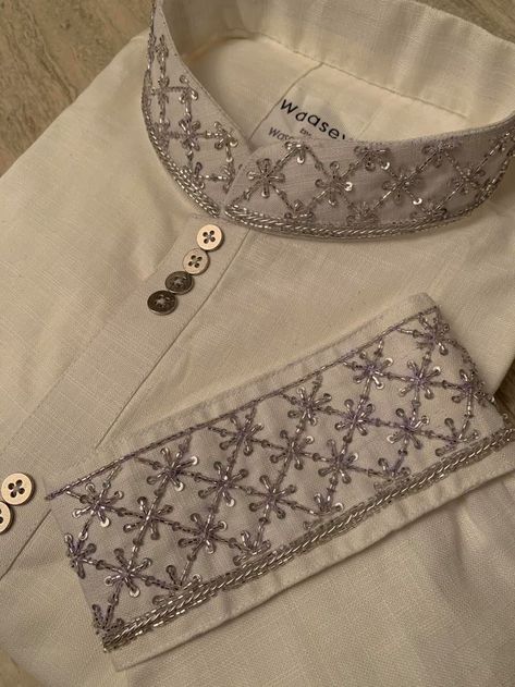 Menswear Embroidery, Kurta Hand Work Design Men, Kurta Embroidery For Men, Luxury Men's Embellished Kurta, Emrodary Work Design Kurta For Men, Embroidery Patterns For Mens Kurta, Mens Kurta With Embroidery, Men’s Kurta Embroidery, Man Dress Design