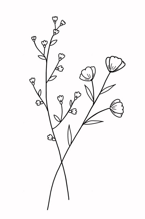 Floral Drawing Aesthetic, Simple Floral Line Art, Flowers To Trace Easy, Traceable Drawings Aesthetic, Minimalistic Flower Drawing, Black And White Flower Design, Minimalist Flower Doodle, Love Doodles Aesthetic, Line Drawn Flowers Simple