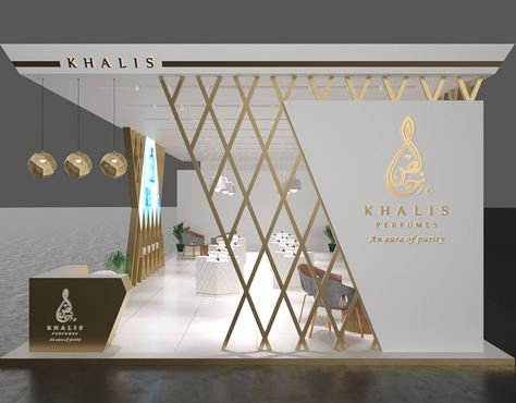 Clinic Booth Design, Perfume Exhibition Design, Interior Design Booth Exhibition, Ceiling Design Showroom, Perfume Shop Interior Design Ideas, Showroom Ceiling Design, Shop Ceiling Design, Interior Design For Shop, Exhibition Design Ideas