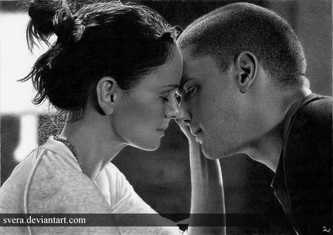 One day by Svera on DeviantArt amazing drawing....still from Prison Break Prison Break 3, Sara Tancredi, Lincoln Burrows, Wentworth Miller Prison Break, Michael And Sara, Sarah Wayne Callies, Michael Scofield, Sunday Kind Of Love, Dominic Purcell