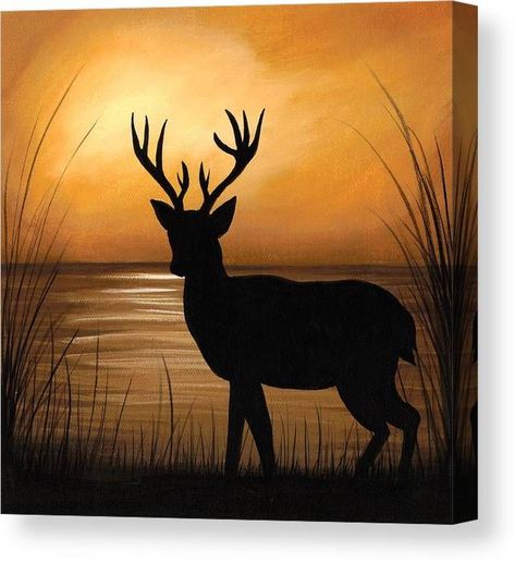 Deer Lake Canvas Print / Canvas Art by Elaina Wagner | Canvas art painting, Simple canvas paintings, Canvas painting diy Deer Painting, Acrylic Painting Ideas, Silhouette Painting, Simple Canvas Paintings, Easy Canvas Painting, Hur Man Målar, Canvas Painting Diy, Seni Cat Air, Kids Drawings