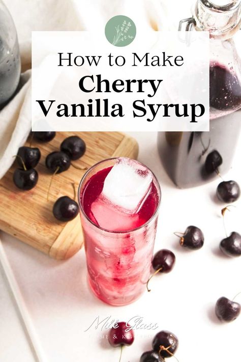 Add a rich, sweet flavor and deep crimson color to your favorite drinks and desserts with this easy cherry syrup recipe! Cherry Syrup For Drinks, Cherry Vanilla Syrup, Soda Syrup Recipes, Cherry Syrup Recipe, Cherry Simple Syrup, Vanilla Drinks, Simple Syrup Recipe, Simple Syrup Cocktails, Simple Syrups