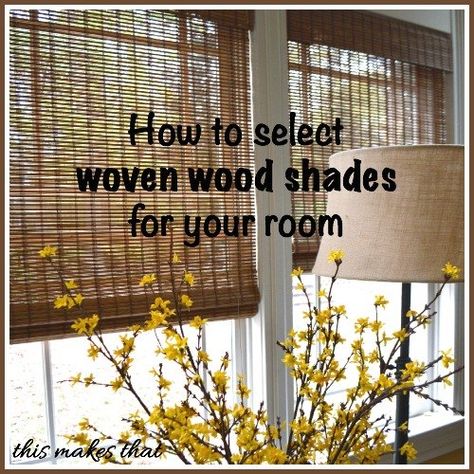 Woven Wood Shades Dark Floors, Woven Wood Shades With Curtains, White Wood Blinds, Matchstick Blinds, Woven Blinds, Brick Fireplace Makeover, Farmhouse Window, Woven Wood Shades, Wooden Shades