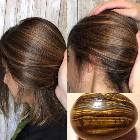 Tiger eye hair Tiger Eye Hair Color, Tiger Eye Hair, How To Bayalage Hair, Ear Tattoo, Color Ideas, Behind Ear Tattoo, Tiger Eye, Cortes De Pelo, Hair Stylist