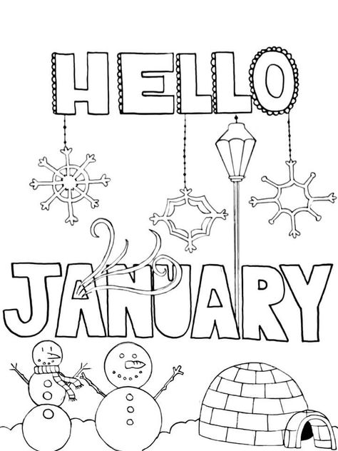 Hello January Coloring Page January Coloring Pages, January Colors, Hello January, Coloring Sheets For Kids, Printable Numbers, Mindfulness Activities, Preschool Activity, Coloring Pages Printable, Page Ideas