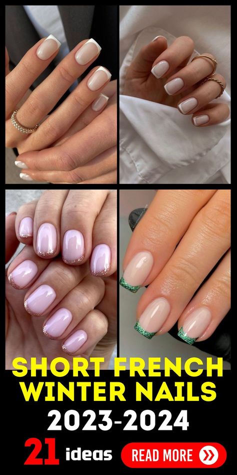 Get ahead of the nail game with short French winter nails for 2023-2024. The square-shaped almond tips incorporate trendy colored designs to create a festive and holiday-ready look. These almond acrylic manicures are perfect for those who want to stay on-trend and express their stylish side, perfectly in line with the 2023 trends. Nail Trends Winter 2023 2024, French Nail Trends 2023, Winter Nails Tips French Manicures, Winter French Nails 2023 Trends, Nails For 2024 Winter, Christmas French Nails 2023, 2023 Holiday Nail Trends, Short Gel Nails Winter 2023, Winter Sns Nails 2023