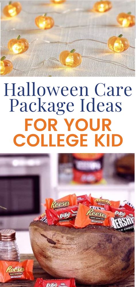 When my daughter went to college and I was faced with an entire calendar year of holidays she’d miss out on, I knew there was only one solution: I’d have to get the holiday to her. Sending your college kid a quick, surprise care package box with a few random snacks, or mailing an actual card at random intervals throughout the year is always appreciated (getting actual mail is ridiculously exciting for them.) Fall College Care Package, College Halloween Care Package, November College Care Package, Halloween Care Packages For College Kids, Halloween Care Package Ideas, College Box Care Packages Fall, Holiday Care Package, College Care Package Ideas, College Daughter