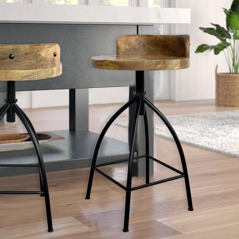 Trent Austin Design® Kohlmeier Swivel Solid Wood Stool & Reviews | Wayfair Gym Apartment, Family Cave, Industrial Counter Stools, 170 Pounds, Wood Bat, Counter Height Stool, Condo Ideas, Bar Stools With Backs, Swivel Counter Stools