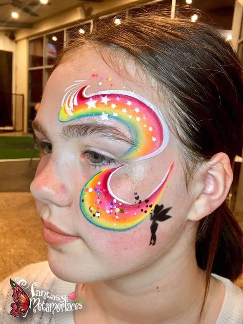 From Elaine Goh Glow Face Paint, Jubilee Ideas, Rainbow Face Paint, Eye Face Painting, Fairy Face Paint, Fairy Face, Face Painting Tips, Adult Face Painting, Princess Painting