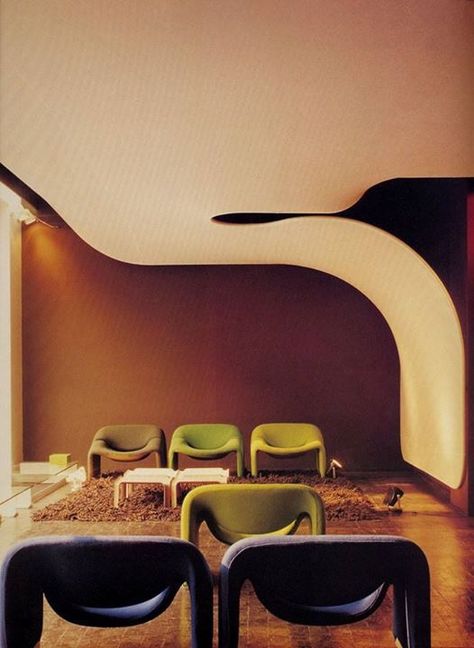 1970 Interior Design, 70s Interior, Retro Interior Design, Vintage Interior Design, Pierre Paulin, Retro Interior, Vintage Interiors, Seat Design, Vintage Interior