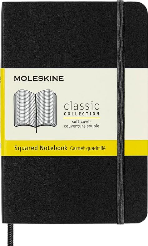 Amazon.com: Moleskine Classic Notebook, Soft Cover, Pocket (3.5" x 5.5") Squared/Grid, Black, 192 Pages : Moleskine: Clothing, Shoes & Jewelry Moleskine Cover, Moleskine Planner, Writing Journals, Writing Projects, Daily Diary, Moleskine Notebook, College Classes, Writing Project, Soft Cover