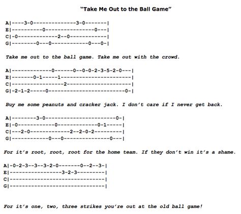 Take Me Out to the Ball Game Ukulele Fingerpicking Pattern Ukulele Picking Songs, Ukulele Riffs, Ukulele Picking, Ukulele Tabs Fingerpicking, Ukulele Fingerpicking Songs, Ukulele Tabs Songs, Ukulele Fingerpicking, Ukelele Chords Ukulele Songs, Ukulele Songs Beginner