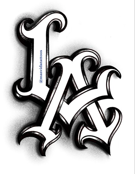 La Lettering Tattoo, La Drawing Ideas, Buildings Tattoo Design, Letting Fonts, La Drawing Art, Chicana Letters, Los Angeles Tattoo Lettering, La Logo Tattoo, Chicano Art Tattoos Gangsters