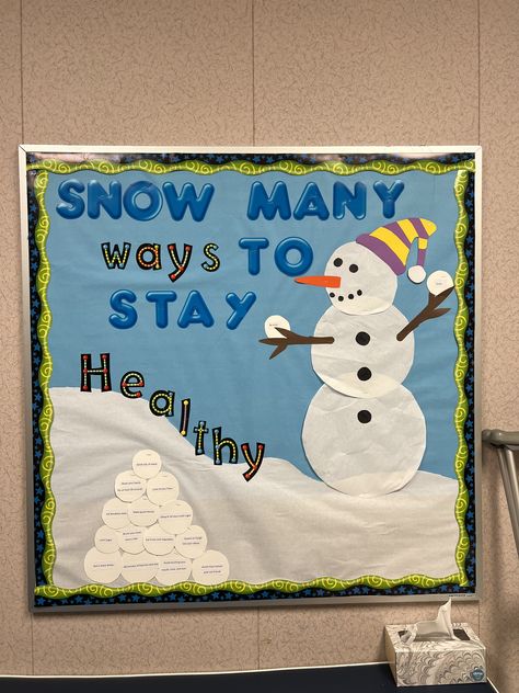 Winter Nurse Bulletin Board, Health And Safety Bulletin Board Ideas, Winter School Nurse Bulletin Board, School Clinic Bulletin Board Ideas, School Nurse Bulletin Board Elementary, Nursing Bulletin Board Ideas Hospital, School Health Office Decor, Nurse Bulletin Board Ideas, Elementary Nurse Office