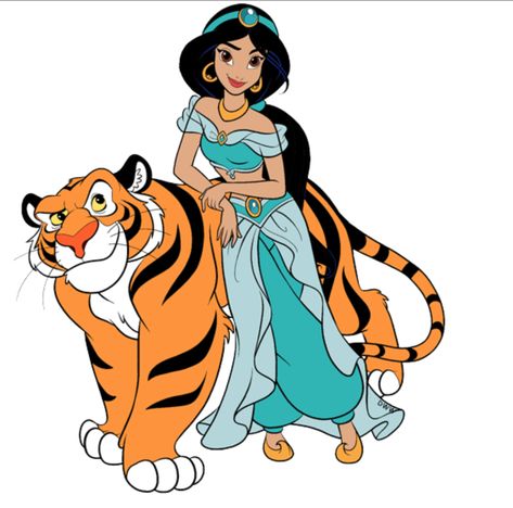 Princess Jasmine and Rajah the tiger Jasmine And Her Tiger, Jasmine And Tiger, Princess Jasmine And Rajah, Princess Jazmin, Jasmine Aladin, Jasmine And Rajah, Aladdin Art, Horse Halloween Costumes, Disney Characters Christmas