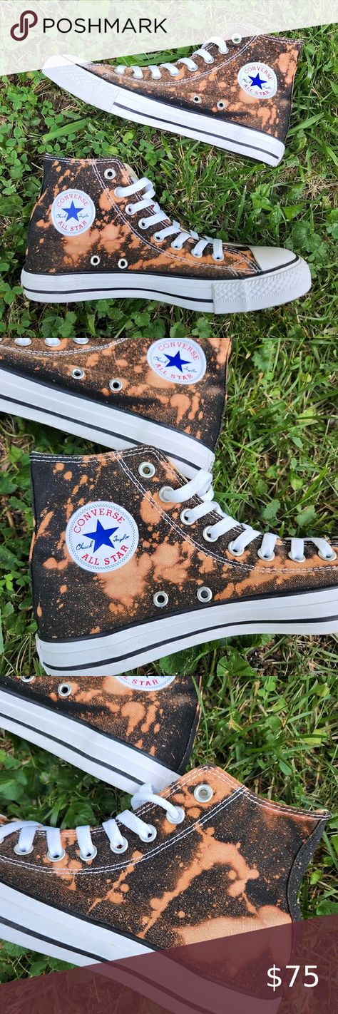 Converse High Tops Sneakers Custom Bleach Dyed Shoes Grunge Streetwear Y2K Converse Bleach Design, Grunge Upcycle, Bleach Converse, Bleached Converse, Dyed Converse, Customised Converse, Dyed Shoes, Crust Pants, Shoes Grunge