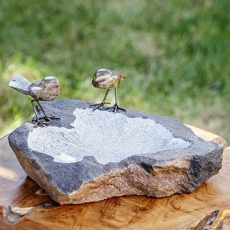 Beautiful Birth Baths # Garden Companions # Pot Bird Bath Creations # Stacked Stone Bird Baths # Sparkling Birdbath # Birdbaths # Garden Age Supply Spring Stone Bird Bath w/ 3 Birds Stone Bird Baths, Building A Pond, Soap Stone, Fountains Backyard, Organic Furniture, Concrete Ideas, Pond Landscaping, Backyard Water Feature, Natural Pond