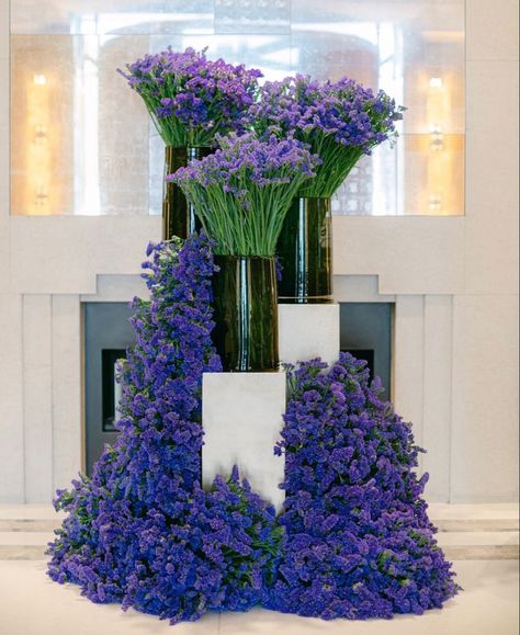 Lobby Flower Arrangement, Outdoor Events Decor, Lobby Flowers, Hotel Flower Arrangements, Hotel Flowers, Space Display, Aisle Flowers, Floral Set, Purple Orchids