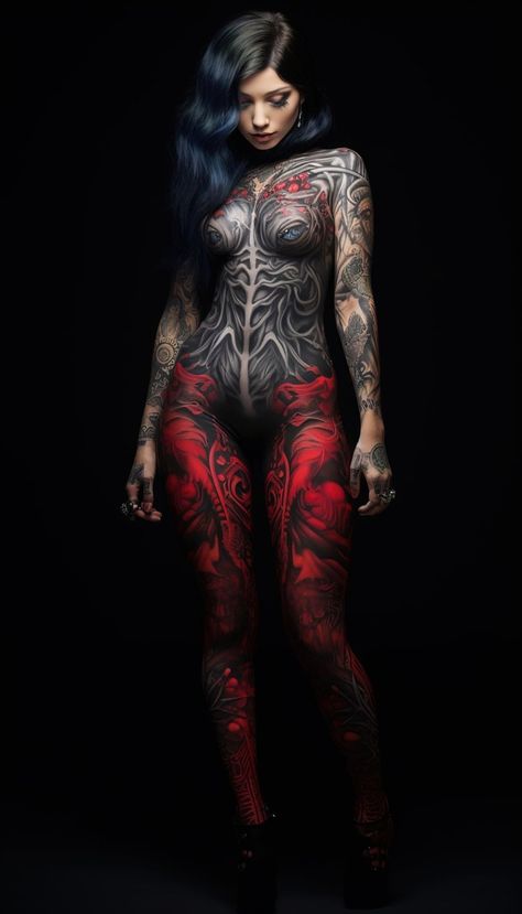 Full Body Tattoo Women, Female Warrior Tattoo, Mujeres Tattoo, Female Tattoo Models, Torso Tattoos, Epic Tattoo, Tattoed Women, Body Tattoo, Full Body Tattoo