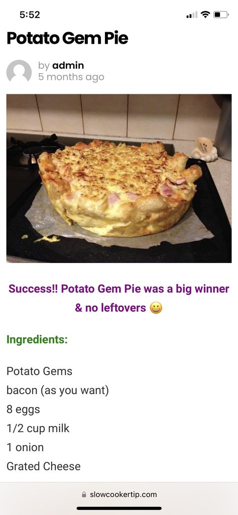 Potato Gem Pie, Potato Gem Pie Slow Cooker, Food Crockpot, Slow Cooker Potatoes, Pie Crusts, Slow Cook, Family Dinner Recipes, Budget Meals, Potato Recipes