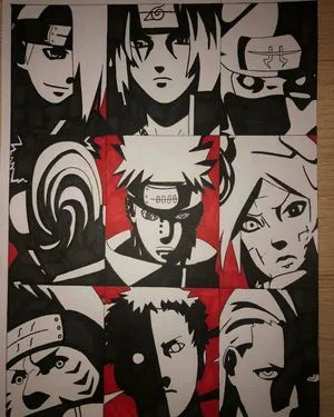 Naruto Posters Aesthetic Room, Naruto Tattoo Color, Naruto Stencil, Anime Naruto Tattoo, Akatsuki Sketch, Akatsuki Drawing, Stencil Sketch, Naruto Posters, Akatsuki Clan