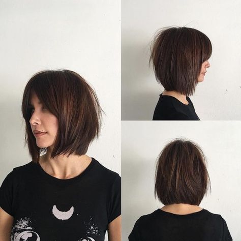 Rich Brunette Soft Layered Bob with Curtain Bangs and Undone Straight Texture Layered Bob Haircuts, Long Hairstyle, Bob Haircut With Bangs, Layered Bob Hairstyles, Bangs Short, Short Straight Hair, Penteado Cabelo Curto, Hair Straight, Stil Inspiration