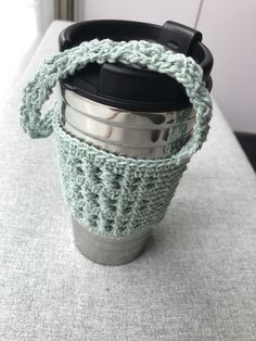 Stylish cup holder that is perfect for your office 🍵 Crochet Stanley Cup Holder, Cup Holder Crochet, Crochet Cup Holder, School Crochet, Crochet Coaster Pattern, Crochet Motif Patterns, Cup Cozy, Craft Lovers, Crochet Coasters