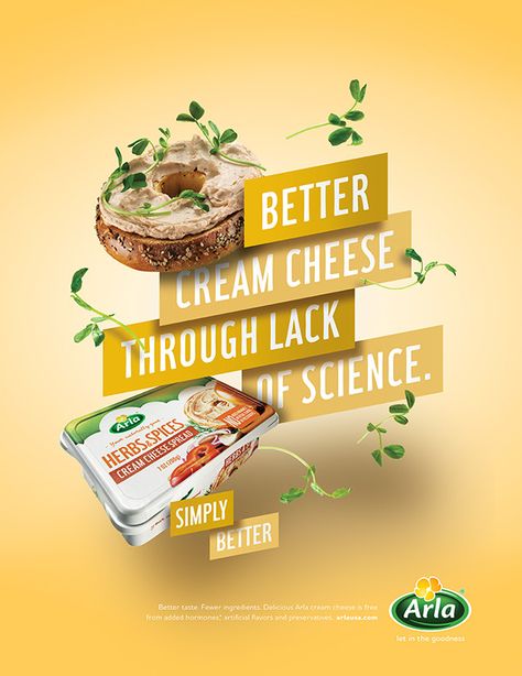 Print, poster and digital campaign introducing Arla cream and sliced cheese to the US market. Food Graphic Design Advertising, Copywriting Ads, 광고 디자인, Creative Advertising Design, Publicidad Creativa, Food Advertising, Graphic Design Ads, Food Graphic Design, Plakat Design