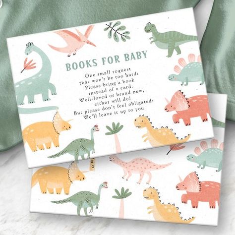 $0.85 | Dinosaur Books For Baby Card - dinosaur baby shower, baby boy, baby girl, gender neutral, sage green blue yellow red, prehistoric animals, dinosaur themed baby shower, trex roar, cute books for baby, book request Gender Neutral Dinosaur Party, Dino Themed Baby Shower Ideas, Hatching Soon Baby Shower Ideas, Dinosaur Baby Shower Ideas Decoration, Dino Baby Shower Ideas, Dinosaur Themed Baby Shower Ideas, Dino Baby Shower Ideas Boys, Dinosaur Baby Shower Ideas, Sage Green And Blue