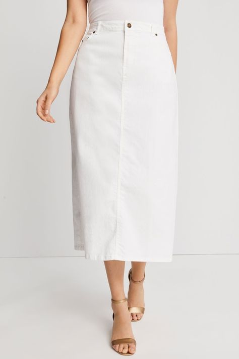 Jessica London True Fit Denim Skirt Skirt 2023 2024 Fashion Trends, White Denim Skirt Outfit, Denim Skirts For Women, Fitted Denim Skirt, Denim Skirt Outfit, White Jean Skirt, Fashion Nova Plus Size, Long Jean Skirt, Womens Denim Skirts