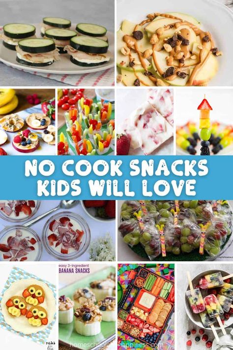 Easy No Cook Snacks for Kids No Cook Savory Snacks, 4 H Cooking Project Ideas, No Cook Snacks For Party, School Snack For Classroom, No Cook Food Ideas, No Cook Kids Recipes, No Cook Snacks For Kids To Make, Easy No Cook Snacks, No Cooking Recipes For Kids